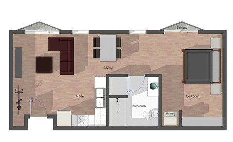 1 Bedroom, 1 Bathroom, Building B. 648 square feet.